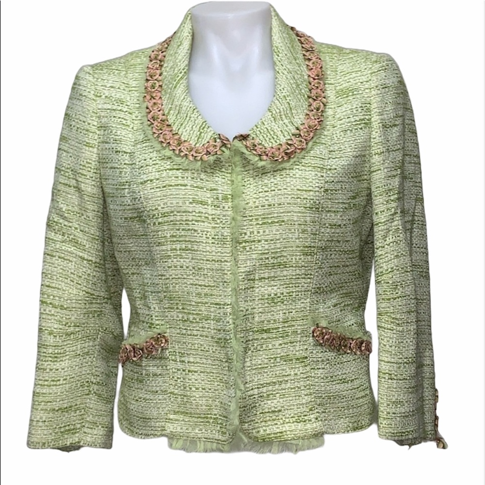 Alberto Makali Green White Tweed Jacket RoseTrim